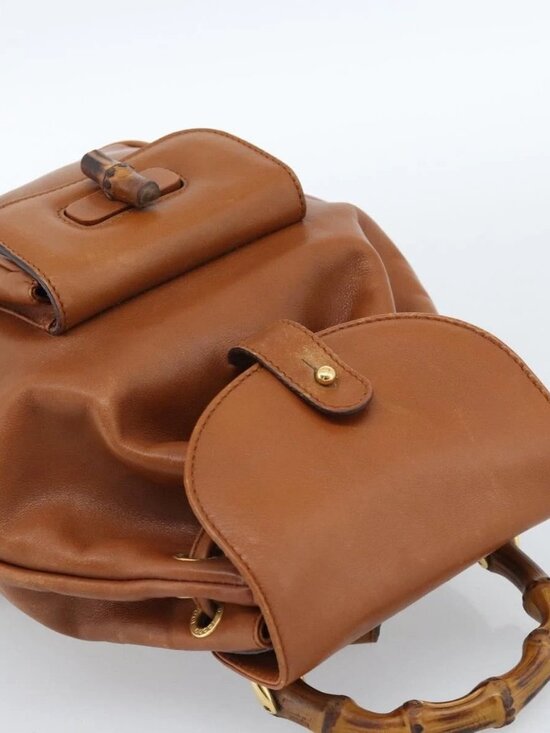 GUCCI Bamboo Backpack Leather Brown Gold Auth ka4595 main image 6
